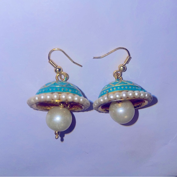 Gold Plated Vintage Meenakari Jhumka with Pearl Drop Earrings - Picture 2 of 5